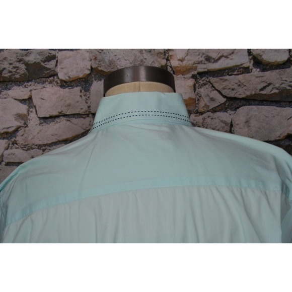 INTERNATIONAL LAUNDR Men's Shirt Teal Blue Fashion Top Stitch Contrast Cuff XL - Picture 4 of 13